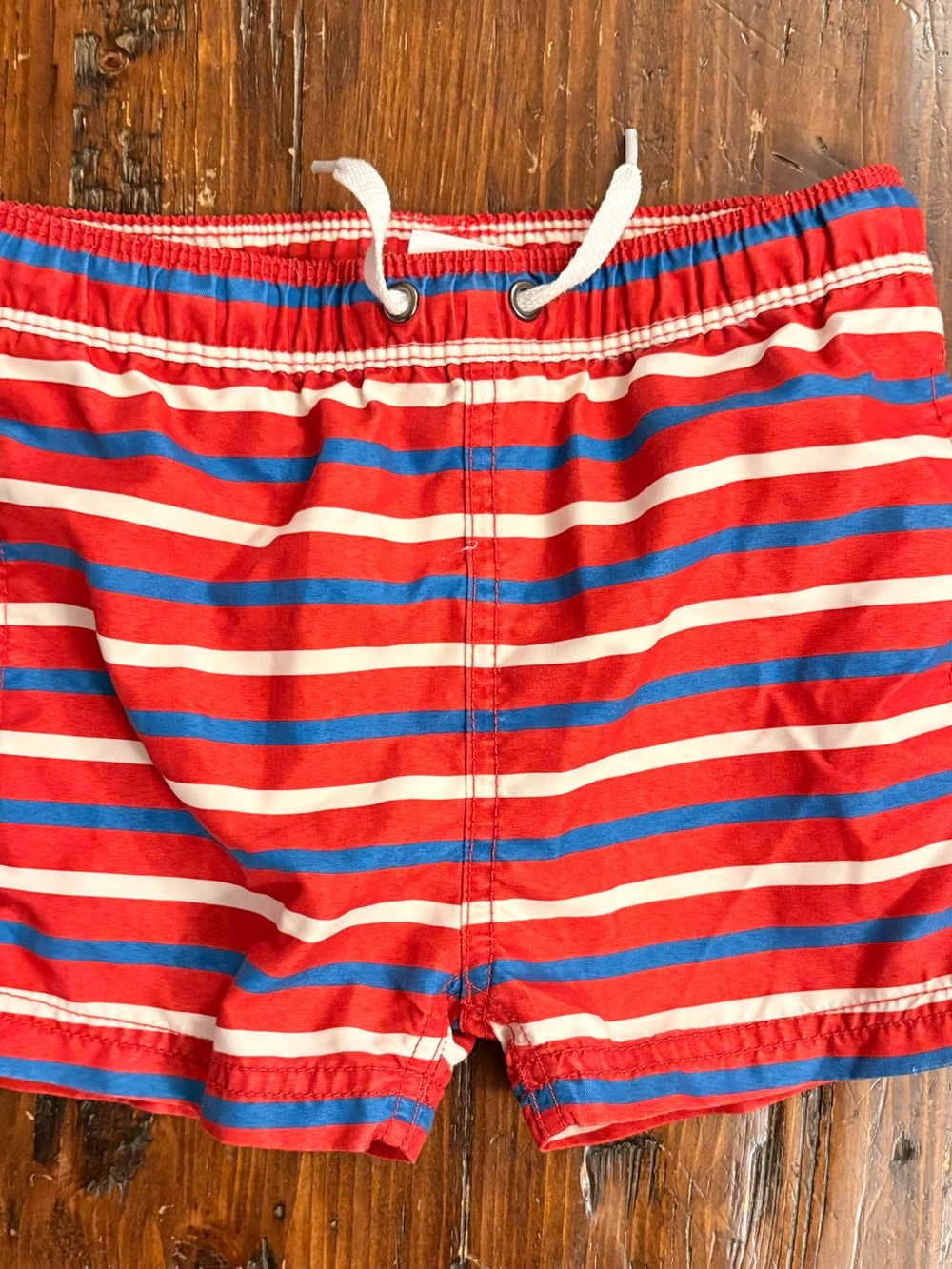 Hanna Andersson Boys 2T Red, Blue & White Striped Swim Trunks